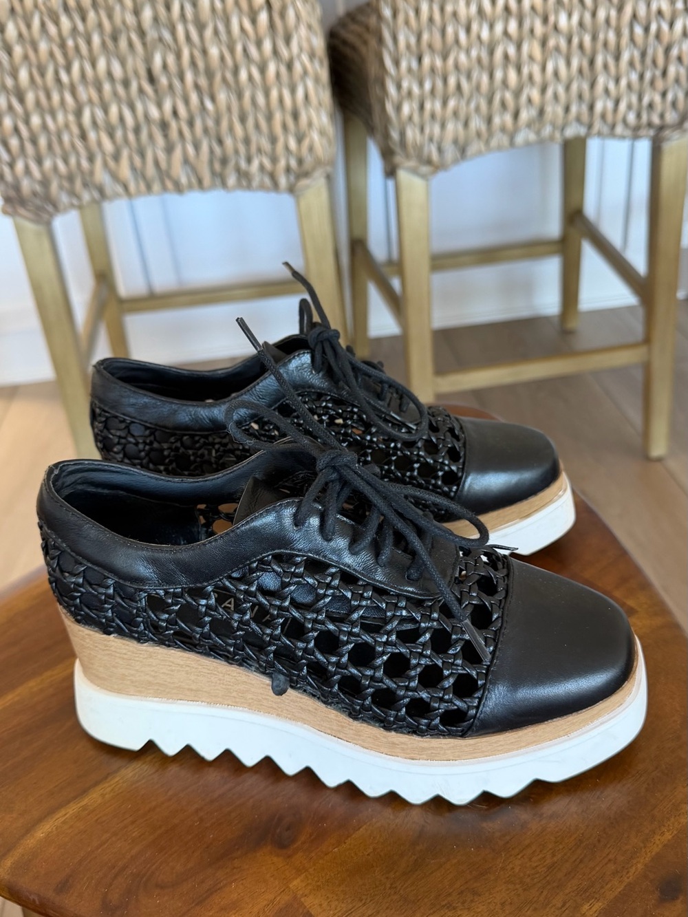 Black Woven Platform Lace-Up Sneakers